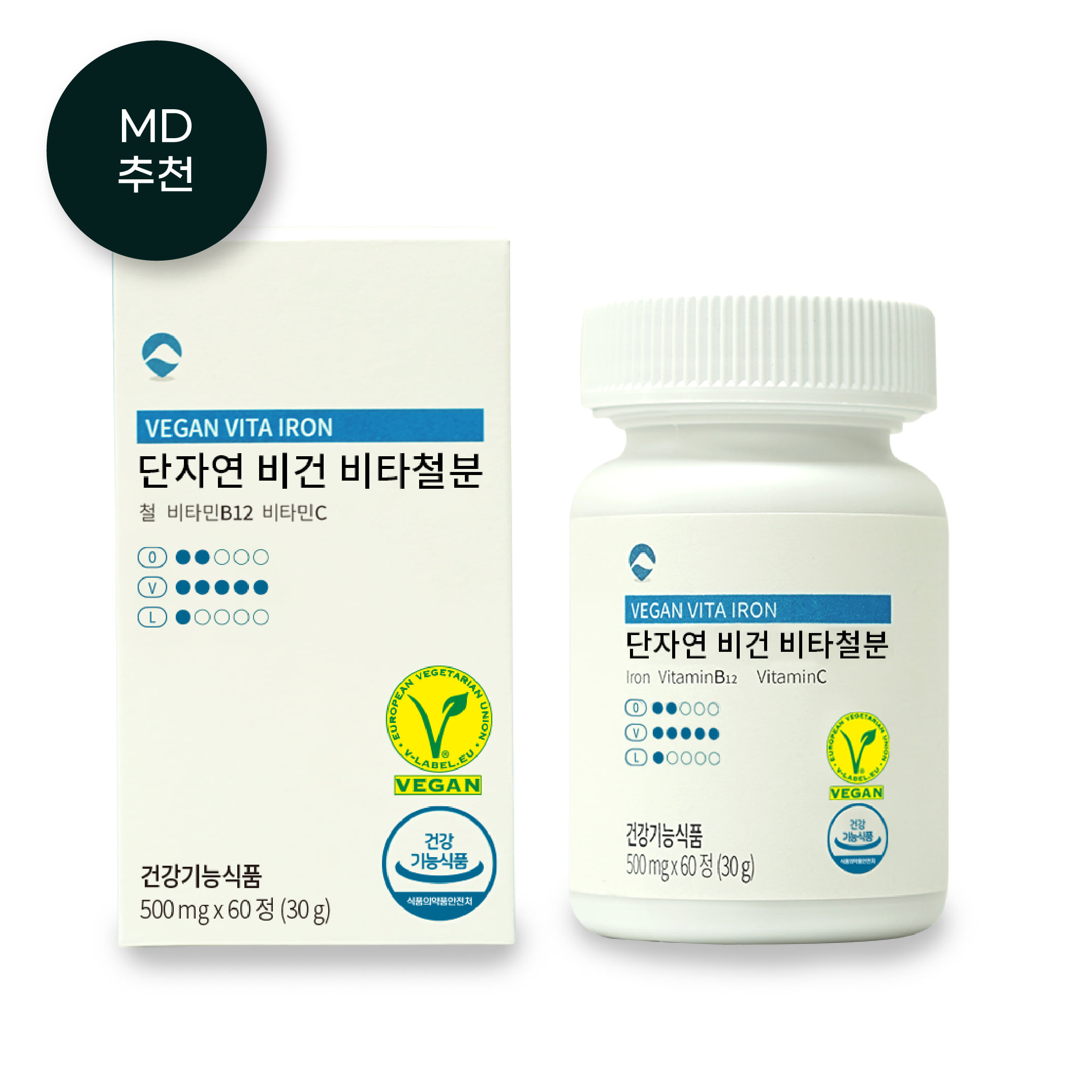 국내생산 최초 비건인증 단자연 비건 비타철분 (60정, 2개월분) 비헴철 24 mg 비타민B12 비타민C